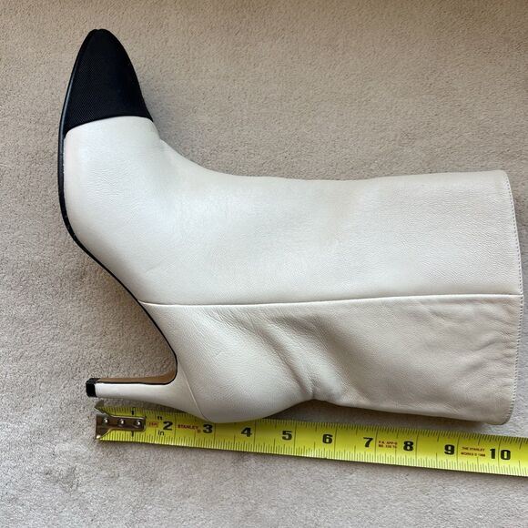 Toral Cream Leather & Black Fabric Cap Pointy Toe Boots Women EU 36 US 6 Chic - Picture 15 of 16